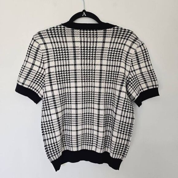 Ann Taylor Sweater Women's Small White Black Houndstooth Button Stretchy Career - Picture 6 of 6